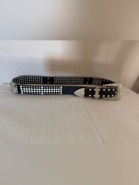 MMS Black Rhinestone Studded Western Belt Silver Cross Conchos